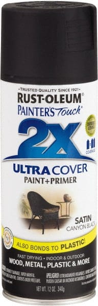 Rust-Oleum - Canyon Black, Satin, Enamel Spray Paint - 8 to 12 Sq Ft per Can, 12 oz Container - Exact Tooling