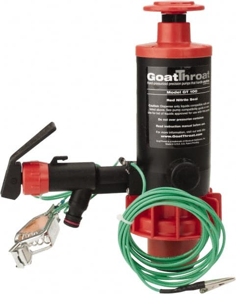 GoatThroat Pumps - 3/8" Outlet, 4 GPM, Polypropylene Hand Operated Transfer Pump - 56" OAL, For up to 55 Gal Drums, For Class I & II Flammable & Combustible Liquids - Exact Tooling