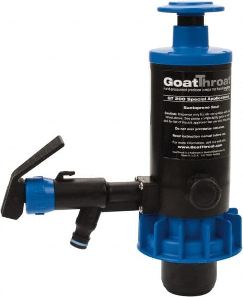 GoatThroat Pumps - 3/8" Outlet, 4 GPM, Polypropylene Hand Operated Transfer Pump - 56" OAL, For up to 55 Gal Drums, For Antifreeze, Caustics, Light Weight Liquids, Wetting Agents & Soaps - Exact Tooling