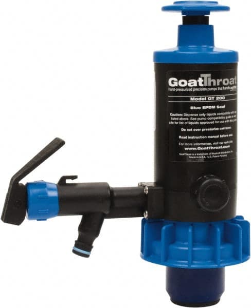 GoatThroat Pumps - 3/8" Outlet, 4 GPM, Polypropylene Hand Operated Transfer Pump - 56" OAL, For up to 55 Gal Drums, For Antifreeze & Other Lightweight Liquids - Exact Tooling