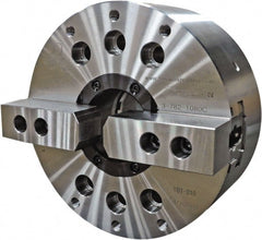 TMX - 2 Jaws, 10" Chuck Diam, Plain Back Mount, 3.0315" Through Hole, Drawtube, Hydraulic Power Lathe Chuck - 1.2205" to 10" Jaw Capacity, 4,200 RPM - Exact Tooling