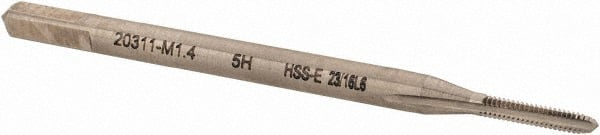 Walter-Prototyp - M1.4x0.30 Metric 6H 3 Flute Bright Finish Cobalt Straight Flute Machine Tap - Modified Bottoming, Right Hand Thread, 40mm OAL, 6.5mm Thread Length, Oversize - Exact Tooling