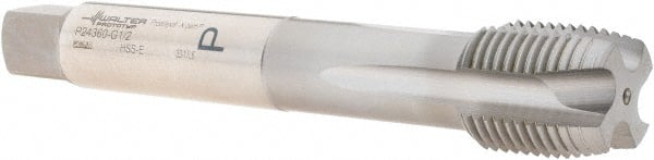 Walter-Prototyp - 1/2-14" BSPP, 4 Flutes, Plug Chamfer, Bright Finish, Cobalt British Standard Pipe Tap - 0.6299" Shank Diam, 0.4724" Square Size, Series P24360 - Exact Tooling