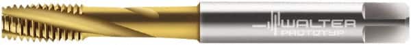 Walter-Prototyp - M4x0.70 Metric 3 Flute 6H Modified Bottoming Spiral Flute Tap - Cobalt, TiN Finish, 63mm OAL, Right Hand Flute, Right Hand Thread, Series 2041215 - Exact Tooling