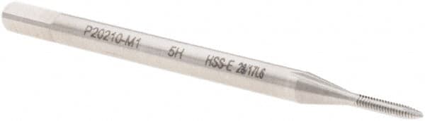 Walter-Prototyp - M1x0.25 Metric, 2 Flute, Bright Finish, Cobalt Spiral Point Tap - Plug Chamfer, Right Hand Thread, 40mm OAL, 5mm Thread Length, 2.5mm Shank Diam, 6H Class of Fit, Series P20210 - Exact Tooling