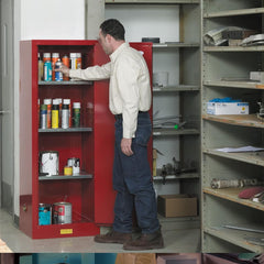 Justrite - 1 Door 3 Shelf 22 Gal Space Saver Safety Cabinet for Flammable Substances - Exact Tooling