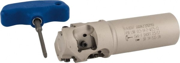 Iscar - 1-1/2" Cut Diam, 1.43" Max Depth of Cut, 1-1/4" Shank Diam, 4-1/2" OAL, Indexable Square Shoulder End Mill - T490 LN.T 1306 Inserts, Cylindrical Shank, 90° Lead Angle, Through Coolant, Series Helitang - Exact Tooling