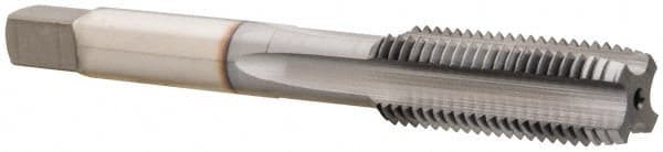 OSG - 7/16-20 UNF 4 Flute TiCN Finish High Speed Steel Straight Flute Standard Hand Tap - Plug, Right Hand Thread, 3-5/32" OAL, 1-7/16" Thread Length, H3 Limit, Oversize - Exact Tooling