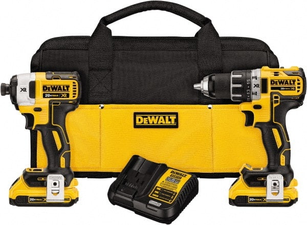 DeWALT - 20 Volt Cordless Tool Combination Kit - Includes Brushless Compact Drill/Driver & Impact Driver, Lithium-Ion Battery Included - Exact Tooling