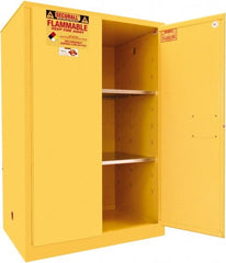 Securall Cabinets - 2 Door, 2 Shelf, Yellow Steel Standard Safety Cabinet for Flammable and Combustible Liquids - 65" High x 43" Wide x 31" Deep, Manual Closing Door, 3 Point Key Lock, 90 Gal Capacity - Exact Tooling