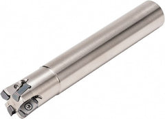 Kyocera - 25mm Cut Diam, 1mm Max Depth, 25mm Shank Diam, Weldon Shank Indexable High-Feed End Mill - Screw Holding Method, LOGU 030310ER-GM Insert, MFH Toolholder, Through Coolant - Exact Tooling