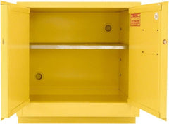 Securall Cabinets - 2 Door, 1 Shelf, Yellow Steel Under the Counter Safety Cabinet for Flammable and Combustible Liquids - 35-9/16" High x 59" Wide x 22" Deep, Manual Closing Door, 3 Point Key Lock, 44 Gal Capacity - Exact Tooling