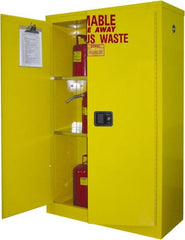 Securall Cabinets - 2 Door, 2 Shelf, Yellow Steel Standard Safety Cabinet for Flammable and Combustible Liquids - 65" High x 43" Wide x 18" Deep, Manual Closing Door, 3 Point Key Lock, 45 Gal Capacity - Exact Tooling