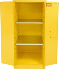 Securall Cabinets - 2 Door, 2 Shelf, Yellow Steel Standard Safety Cabinet for Flammable and Combustible Liquids - 65" High x 31" Wide x 31" Deep, Manual Closing Door, 3 Point Key Lock, 60 Gal Capacity - Exact Tooling