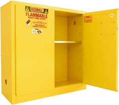 Securall Cabinets - 2 Door, 1 Shelf, Yellow Steel Standard Safety Cabinet for Flammable and Combustible Liquids - 44" High x 43" Wide x 18" Deep, Manual Closing Door, 3 Point Key Lock, 30 Gal Capacity - Exact Tooling