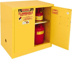 Securall Cabinets - 2 Door, 1 Shelf, Yellow Steel Standard Safety Cabinet for Flammable and Combustible Liquids - 35" High x 36" Wide x 24" Deep, Manual Closing Door, 3 Point Key Lock, 20 Gal Capacity - Exact Tooling