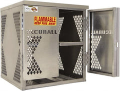 Securall Cabinets - 2 Door, 2 Shelf, Silver Aluminum Standard Safety Cabinet for Flammable and Combustible Liquids - 33" High x 30" Wide x 32" Deep, Manual Closing Door, Padlockable Hasp, 20 or 33 Lb Cylinder Capacity - Exact Tooling