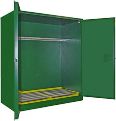 Securall Cabinets - 2 Door, 1 Shelf, Green Steel Standard Safety Cabinet for Flammable and Combustible Liquids - 65" High x 56" Wide x 31" Deep, Manual Closing Door, 3 Point Key Lock, 120 Gal Capacity - Exact Tooling