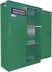Securall Cabinets - 2 Door, 2 Shelf, Green Steel Standard Safety Cabinet for Flammable and Combustible Liquids - 65" High x 43" Wide x 18" Deep, Manual Closing Door, 3 Point Key Lock, 45 Gal Capacity - Exact Tooling