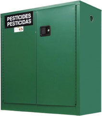 Securall Cabinets - 2 Door, 1 Shelf, Green Steel Standard Safety Cabinet for Flammable and Combustible Liquids - 44" High x 43" Wide x 18" Deep, Manual Closing Door, 3 Point Key Lock, 30 Gal Capacity - Exact Tooling