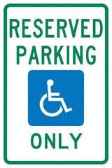NMC - "Reserved Parking Only", "Handicap Symbol", 12" Wide x 18" High, Aluminum ADA Signs - 0.04" Thick, Green & Blue on White, Rectangle, Post Mount - Exact Tooling