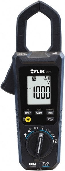 FLIR - CM74, CAT IV, Digital True RMS Auto Ranging Clamp Meter with 1.38" Clamp On Jaws - 1000 VAC/VDC, 600 AC/DC Amps, Measures Voltage, Capacitance, Current, Frequency, Resistance - Exact Tooling