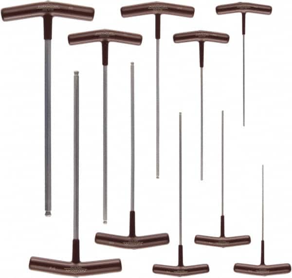 Paramount - 10 Piece T-Handle Cushion Grip Ball End Hex Key Set - Hex Range 3/32 to 3/8", Protanium High Torque Steel - Exact Tooling