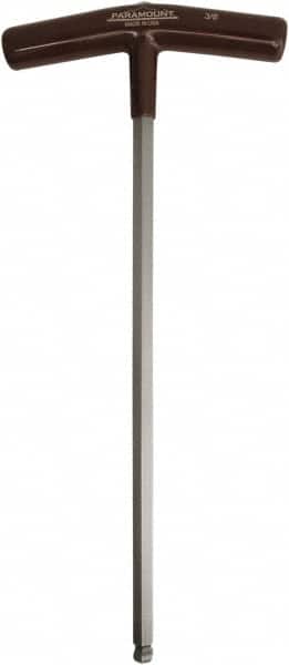 Paramount - 3/8" Hex, T-Handle Cushion Grip, Ball End Hex Key - 11-51/64" OAL, Protanium High Torque Steel, Inch System of Measurement - Exact Tooling