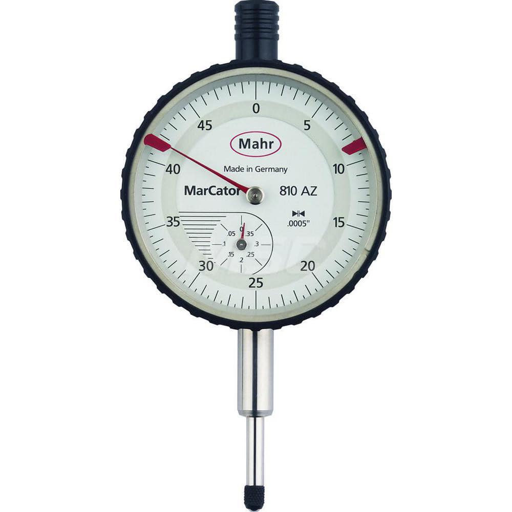 Mahr - Dial Drop Indicators; Maximum Measurement (Inch): 0.4 ; Maximum Measurement (mm): 10 ; Dial Graduation (mm): 0.0100 ; Dial Graduation (Decimal Inch): 0.000500 ; Dial Reading: 0-50 ; Dial Diameter (mm): 50.00 - Exact Tooling