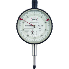 Mahr - Dial Drop Indicators; Maximum Measurement (Inch): 0.4 ; Maximum Measurement (mm): 10 ; Dial Graduation (mm): 0.0100 ; Dial Graduation (Decimal Inch): 0.000500 ; Dial Reading: 0-50 ; Dial Diameter (mm): 50.00 - Exact Tooling