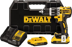 DeWALT - 20 Volt 1/2" Metal Single Sleeve w Carbide Jaws Ratcheting Chuck Chuck Cordless Hammer Drill - 0 to 34,000 BPM, 0 to 500 & 0 to 2,000 RPM, Reversible, Mid-Handle - Exact Tooling