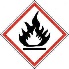 NMC - Hazardous Materials Label, Header: Flammable Warning - Legend: GHS - Graphic, English, Black & Red, 4" Long x 4" High, No Coating - Exact Tooling