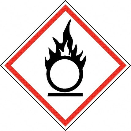 NMC - Hazardous Materials Label, Header: Oxidizer Warning - Legend: GHS - Graphic, English, Black & Red, 4" Long x 4" High, No Coating - Exact Tooling