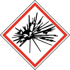 NMC - Hazardous Materials Label, Header: Explosive Warning - Legend: GHS - Graphic, English, Black & Red, 4" Long x 4" High, No Coating - Exact Tooling