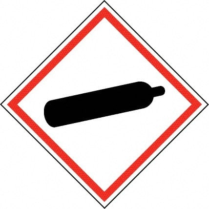 NMC - Hazardous Materials Label, Header: Compressed Gas Warning - Legend: GHS - Graphic, English, Black & Red, 4" Long x 4" High, No Coating - Exact Tooling