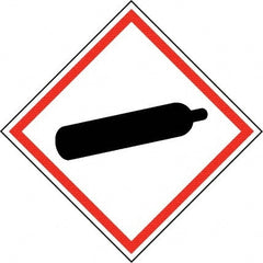 NMC - Hazardous Materials Label, Header: Compressed Gas Warning - Legend: GHS - Graphic, English, Black & Red, 4" Long x 4" High, No Coating - Exact Tooling
