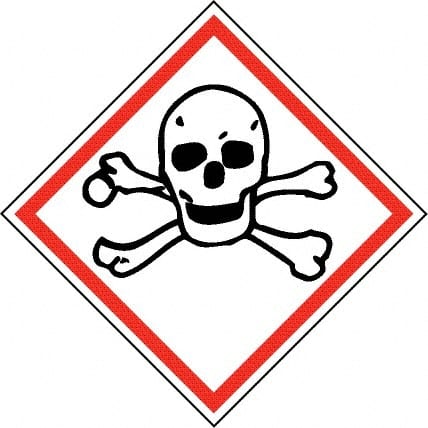 NMC - Hazardous Materials Label, Header: Toxic Warning - Legend: GHS - Graphic, English, Black & Red, 4" Long x 4" High, No Coating - Exact Tooling