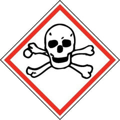 NMC - Hazardous Materials Label, Header: Toxic Warning - Legend: GHS - Graphic, English, Black & Red, 4" Long x 4" High, No Coating - Exact Tooling