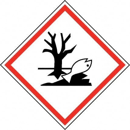 NMC - Hazardous Materials Label, Header: Dangerous for Environment Warning - Legend: GHS - Graphic, English, Black & Red, 4" Long x 4" High, No Coating - Exact Tooling