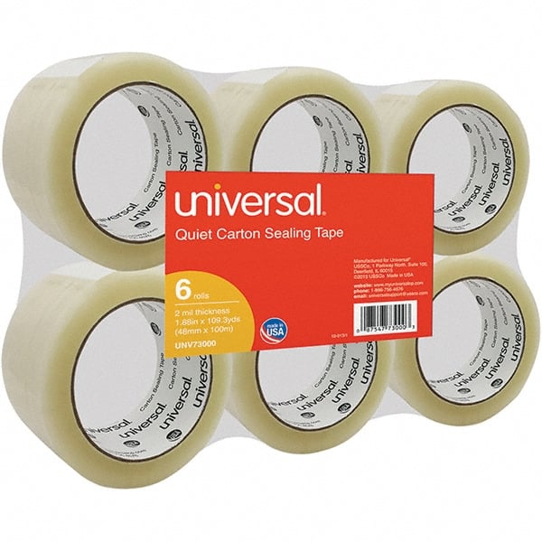 UNIVERSAL - 48mm Wide x 2mm Thick x 100m Long, 73000 Box Sealing & Label Protection Tape - Clear - Exact Tooling