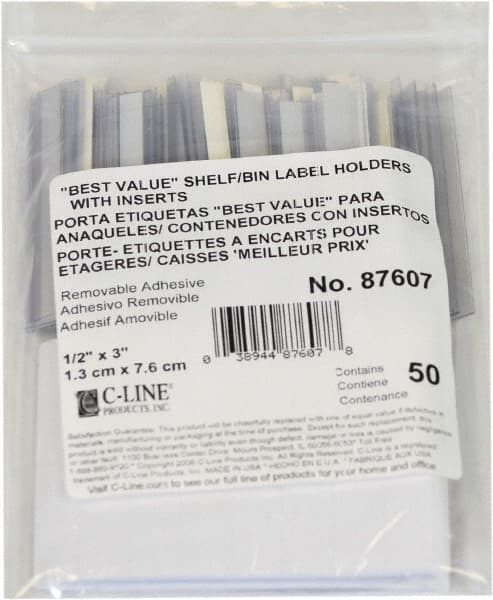 C-LINE - 3" Long x 1/2" Wide, Self Adhesive Back, Label Holder - Clear - Exact Tooling