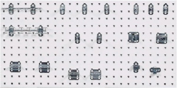 Triton - 18" Wide x 36" High Industrial Steel Tool Peg Board System - 1 Panel, 18 Hooks, Steel with Epoxy Coating, White - Exact Tooling