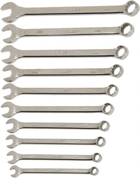 Ability One - 11 Piece, 3/8" to 1", 12 Point Combination Wrench Set - Inch Measurement Standard, Chrome Finish - Exact Tooling