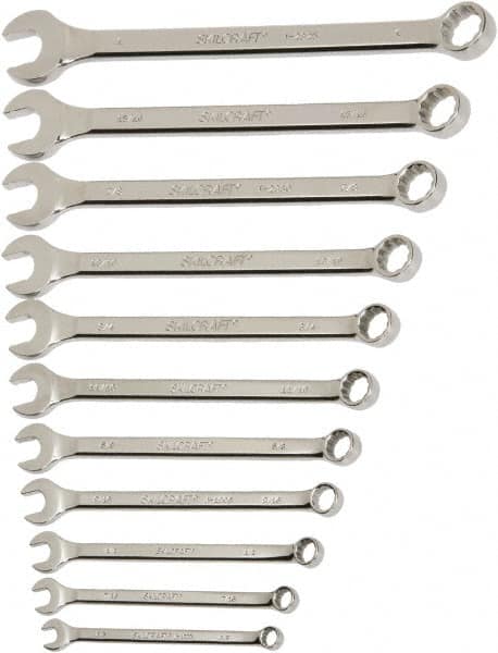 Ability One - 10 Piece, 10mm to 19mm, 12 Point Combination Wrench Set - Metric Measurement Standard, Chrome Finish - Exact Tooling