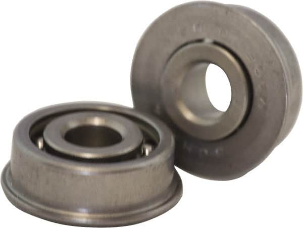 USDI - 1 Row, 7/8" OD, 5/16" Bore Diam, Round Open Conveyor Roller Bearing - 45 Lb Capacity, 550 Max RPM, with Flange, Steel with Steel Housing - Exact Tooling