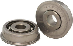 USDI - 1 Row, 1-1/8" OD, 3/8" Bore Diam, Round Open Conveyor Roller Bearing - 80 Lb Capacity, 550 Max RPM, with Flange, Steel with Steel Housing - Exact Tooling
