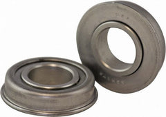 USDI - 1 Row, 2" OD, 1" Bore Diam, Round Double Seal Conveyor Roller Bearing - 240 Lb Capacity, 550 Max RPM, with Flange, Steel with Steel Housing - Exact Tooling