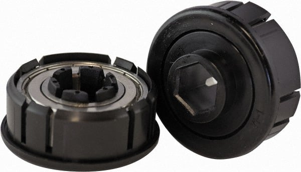 USDI - 1 Row, 2.262" OD, 11/16" Hex Double Seal Conveyor Roller Bearing - 750 Lb Capacity, 550 Max RPM, with Flange, Steel with Plastic, Zinc Housing - Exact Tooling