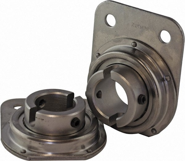 USDI - 1 Row, 1" OD, 1-1/4" Bore Diam, Round Open Conveyor Roller Bearing - 440 Lb Capacity, 550 Max RPM, with Flange, Steel with Steel Housing - Exact Tooling