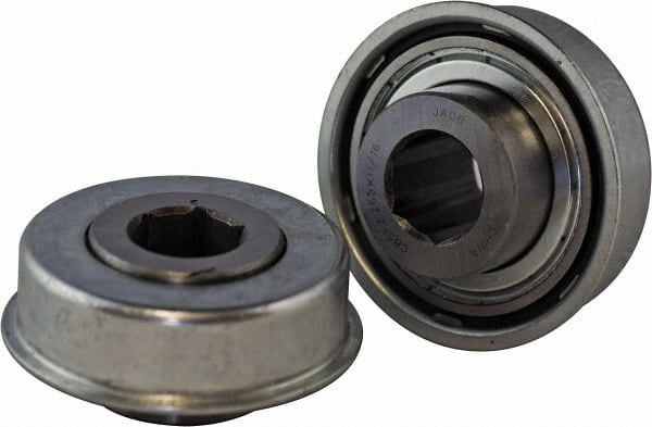 USDI - 1 Row, 2.265" OD, 11/16" Hex Double Shield Conveyor Roller Bearing - 1,500 Lb Capacity, 550 Max RPM, with Flange, Steel with Zinc Housing - Exact Tooling